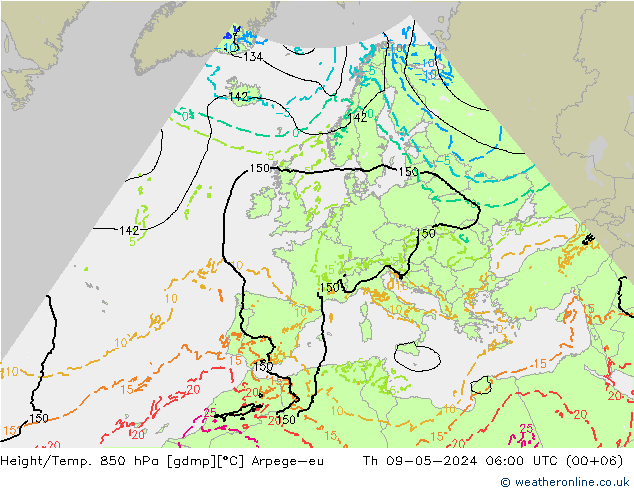 Yükseklik/Sıc. 850 hPa Arpege-eu Per 09.05.2024 06 UTC