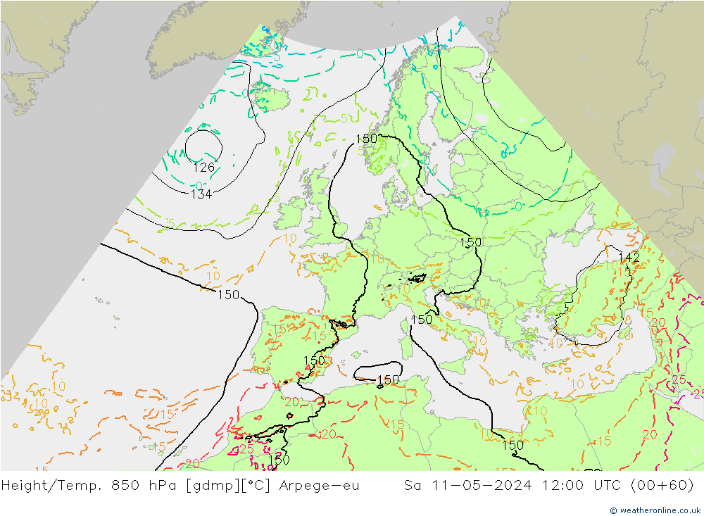 Yükseklik/Sıc. 850 hPa Arpege-eu Cts 11.05.2024 12 UTC
