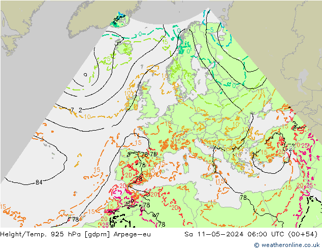 Hoogte/Temp. 925 hPa Arpege-eu za 11.05.2024 06 UTC