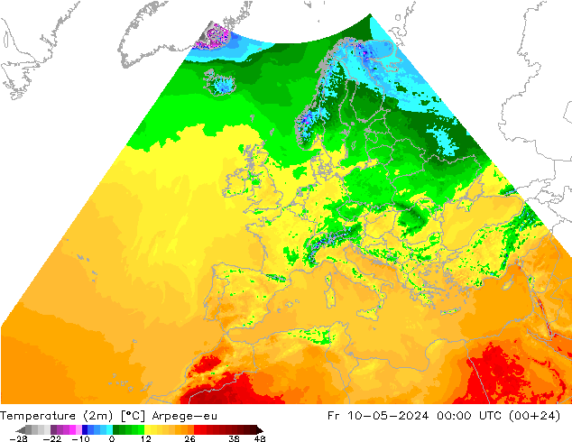 Temperaturkarte (2m) Arpege-eu Fr 10.05.2024 00 UTC