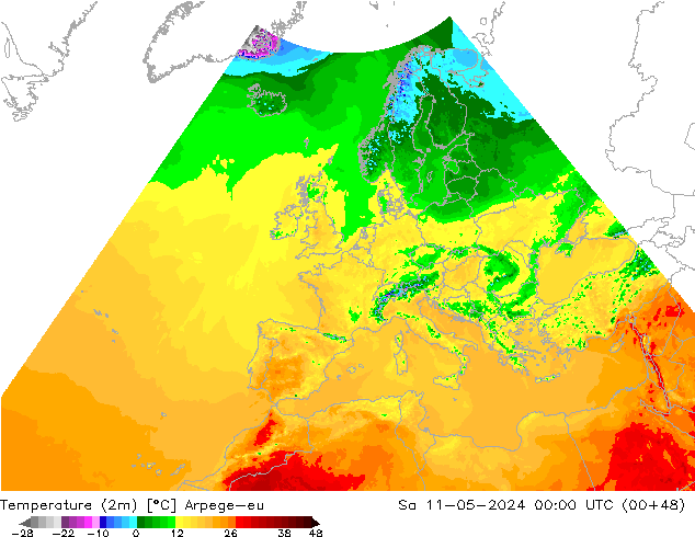 Temperatura (2m) Arpege-eu Sáb 11.05.2024 00 UTC
