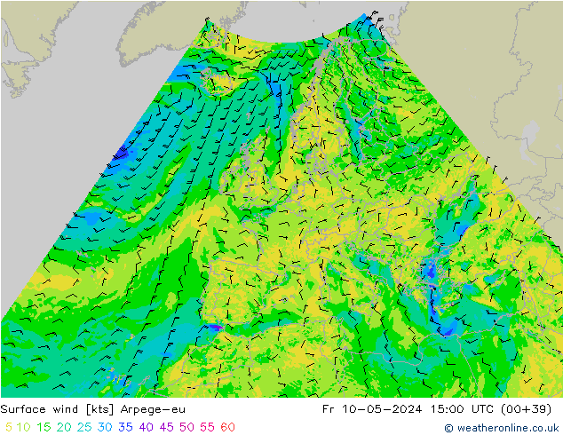 ветер 10 m Arpege-eu пт 10.05.2024 15 UTC