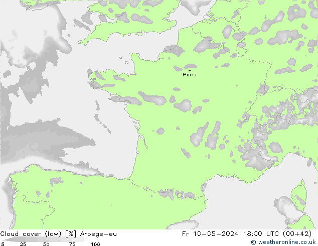 Bewolking (Laag) Arpege-eu vr 10.05.2024 18 UTC