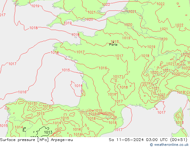 приземное давление Arpege-eu сб 11.05.2024 03 UTC