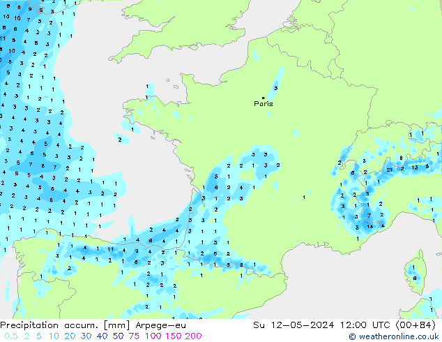 Precipitation accum. Arpege-eu Su 12.05.2024 12 UTC