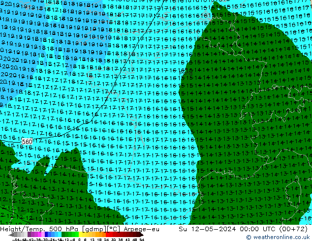 Height/Temp. 500 hPa Arpege-eu Su 12.05.2024 00 UTC