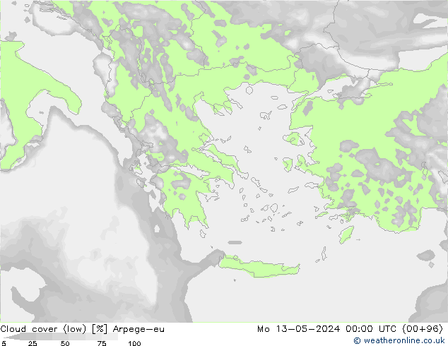 Bewolking (Laag) Arpege-eu ma 13.05.2024 00 UTC