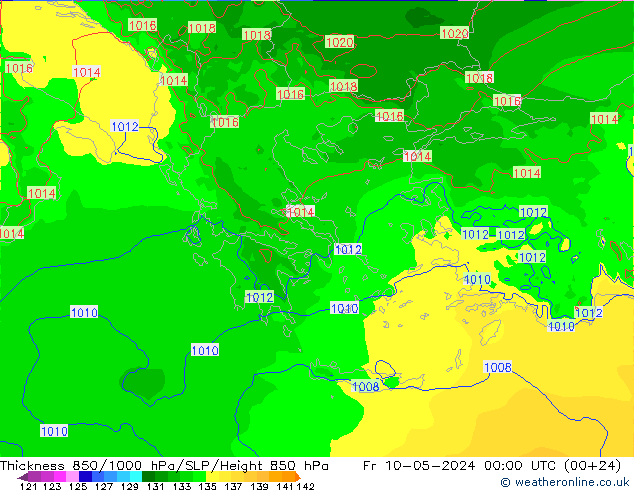 Espesor 850-1000 hPa Arpege-eu vie 10.05.2024 00 UTC