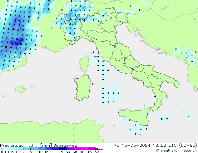 Yağış (6h) Arpege-eu Pzt 13.05.2024 00 UTC