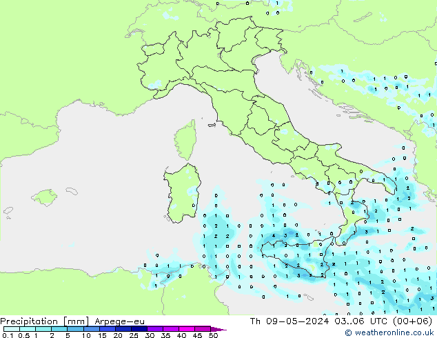 Srážky Arpege-eu Čt 09.05.2024 06 UTC