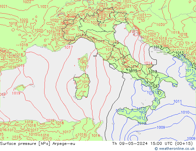 Luchtdruk (Grond) Arpege-eu do 09.05.2024 15 UTC