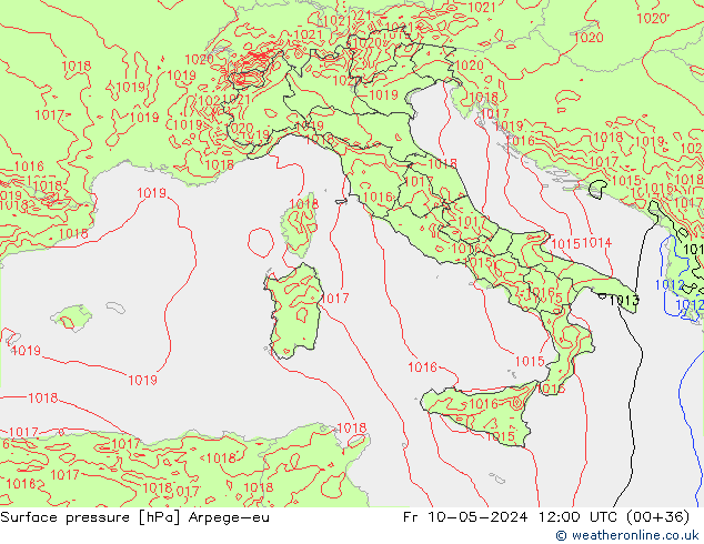 Presión superficial Arpege-eu vie 10.05.2024 12 UTC