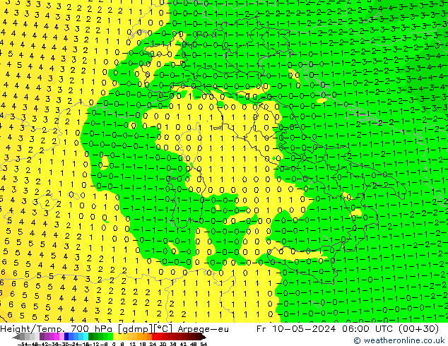 Géop./Temp. 700 hPa Arpege-eu ven 10.05.2024 06 UTC