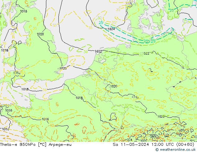 Theta-e 850гПа Arpege-eu сб 11.05.2024 12 UTC