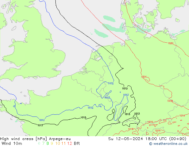 High wind areas Arpege-eu Ne 12.05.2024 18 UTC