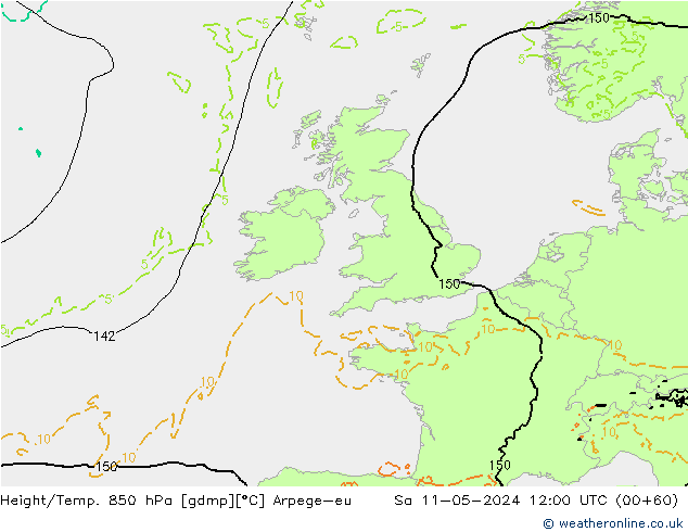 Height/Temp. 850 гПа Arpege-eu сб 11.05.2024 12 UTC