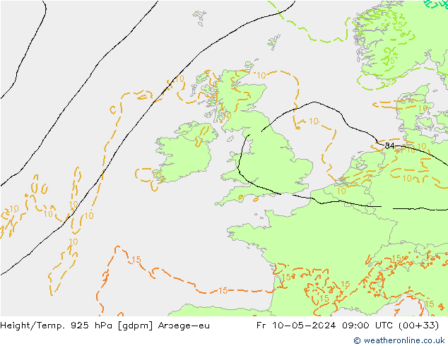 Height/Temp. 925 hPa Arpege-eu Fr 10.05.2024 09 UTC