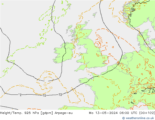 Hoogte/Temp. 925 hPa Arpege-eu ma 13.05.2024 06 UTC