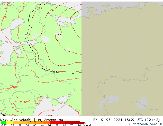 Max. wind velocity Arpege-eu Sex 10.05.2024 18 UTC