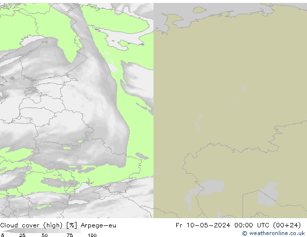 Cloud cover (high) Arpege-eu Fr 10.05.2024 00 UTC