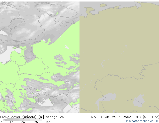 Nuages (moyen) Arpege-eu lun 13.05.2024 06 UTC