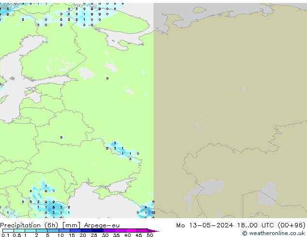 Precipitation (6h) Arpege-eu Mo 13.05.2024 00 UTC