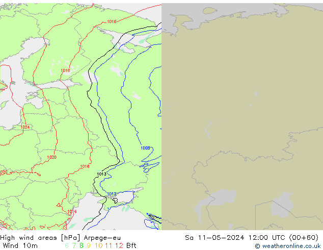 High wind areas Arpege-eu sáb 11.05.2024 12 UTC
