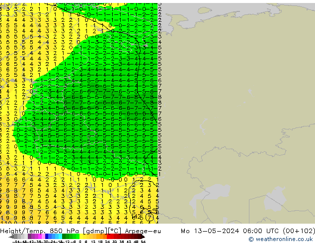 Hoogte/Temp. 850 hPa Arpege-eu ma 13.05.2024 06 UTC