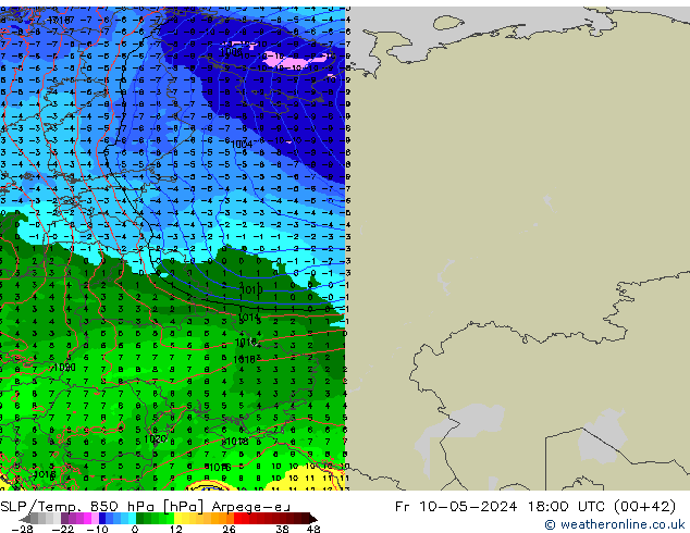 SLP/Temp. 850 hPa Arpege-eu Fr 10.05.2024 18 UTC
