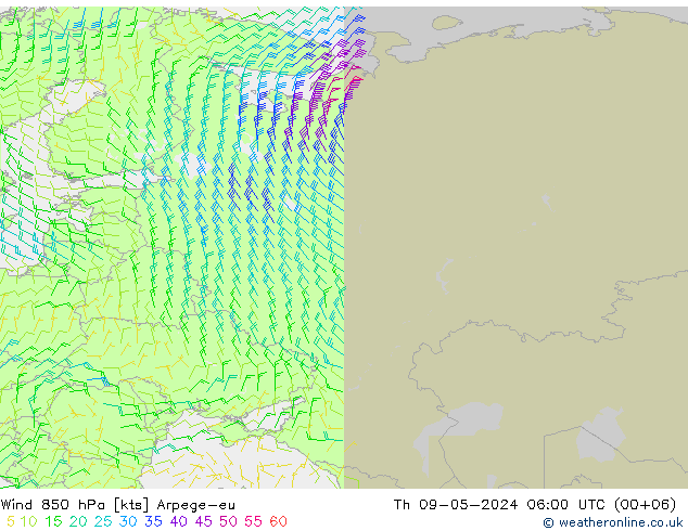 Wind 850 hPa Arpege-eu do 09.05.2024 06 UTC
