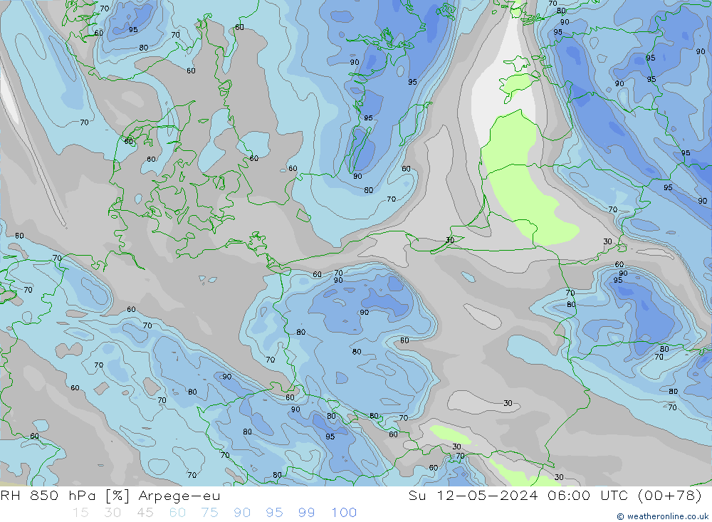 RH 850 hPa Arpege-eu Dom 12.05.2024 06 UTC