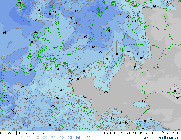 RH 2m Arpege-eu Th 09.05.2024 06 UTC