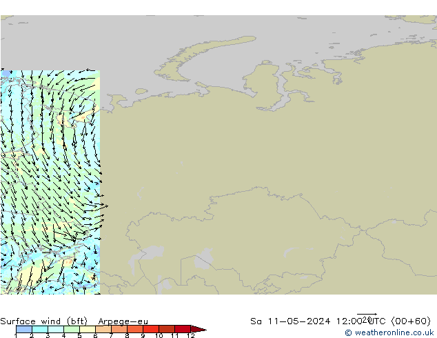 Surface wind (bft) Arpege-eu Sa 11.05.2024 12 UTC