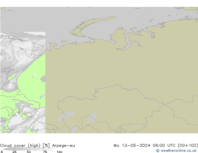 zachmurzenie (wysokie) Arpege-eu pon. 13.05.2024 06 UTC