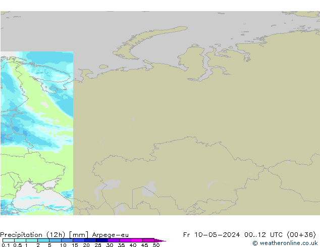 осадки (12h) Arpege-eu пт 10.05.2024 12 UTC