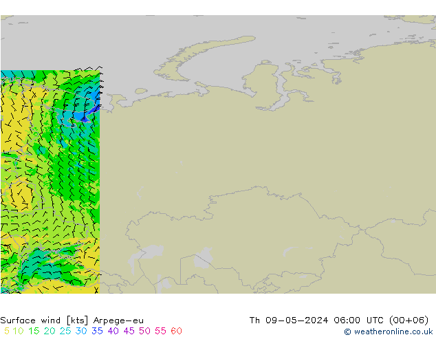 Surface wind Arpege-eu Th 09.05.2024 06 UTC