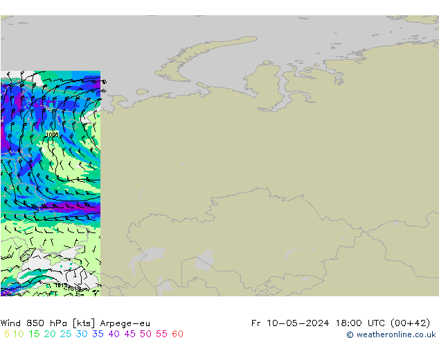 Vento 850 hPa Arpege-eu ven 10.05.2024 18 UTC