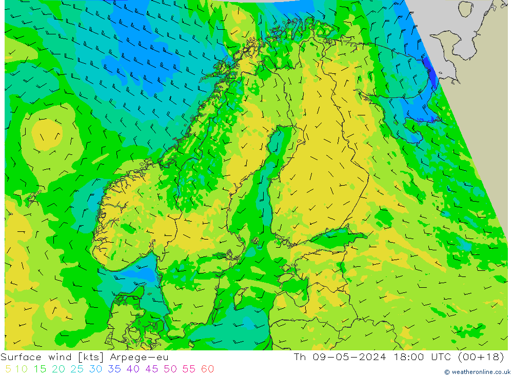Wind 10 m Arpege-eu do 09.05.2024 18 UTC