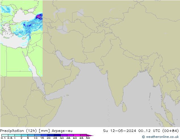 Totale neerslag (12h) Arpege-eu zo 12.05.2024 12 UTC