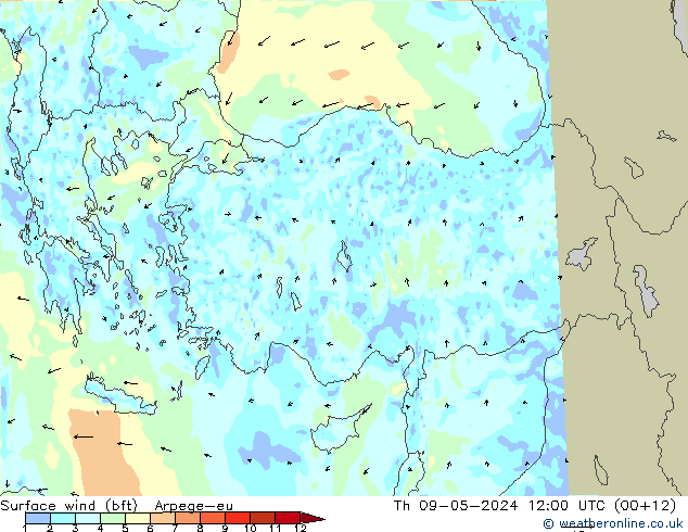 ве�Bе�@ 10 m (bft) Arpege-eu чт 09.05.2024 12 UTC