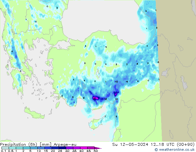 Yağış (6h) Arpege-eu Paz 12.05.2024 18 UTC