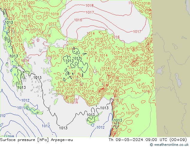 Presión superficial Arpege-eu jue 09.05.2024 09 UTC