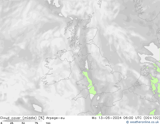 Wolken (mittel) Arpege-eu Mo 13.05.2024 06 UTC