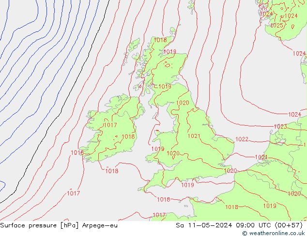 Atmosférický tlak Arpege-eu So 11.05.2024 09 UTC
