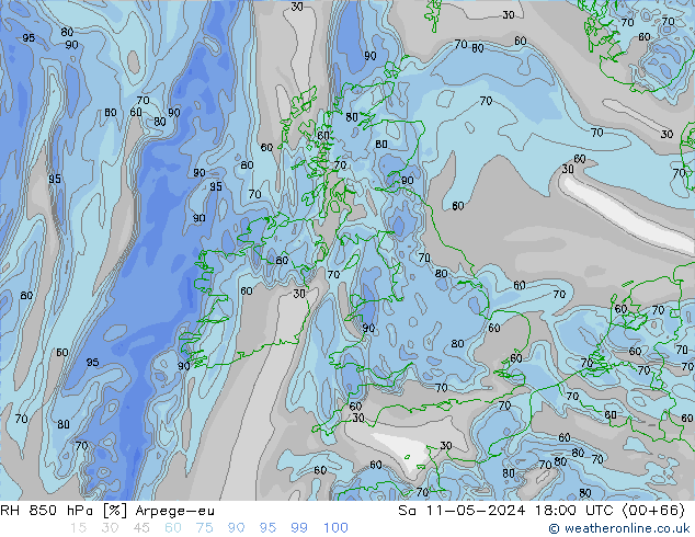 RH 850 hPa Arpege-eu Sa 11.05.2024 18 UTC