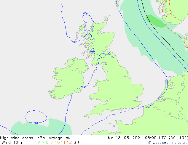 yüksek rüzgarlı alanlar Arpege-eu Pzt 13.05.2024 06 UTC