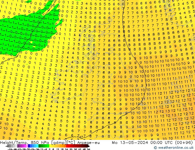 Height/Temp. 850 hPa Arpege-eu Mo 13.05.2024 00 UTC