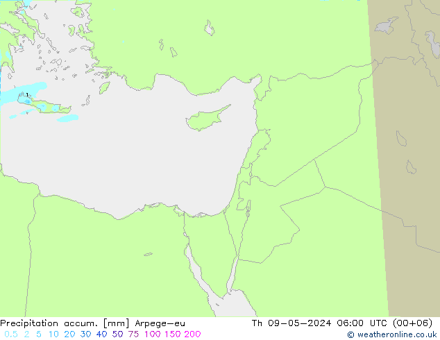 Precipitation accum. Arpege-eu czw. 09.05.2024 06 UTC