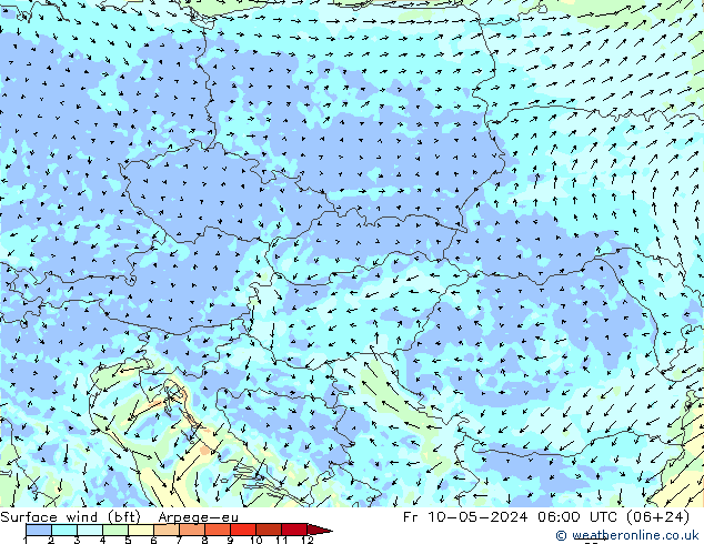 Surface wind (bft) Arpege-eu Fr 10.05.2024 06 UTC