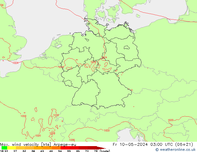 Windböen Arpege-eu Fr 10.05.2024 03 UTC